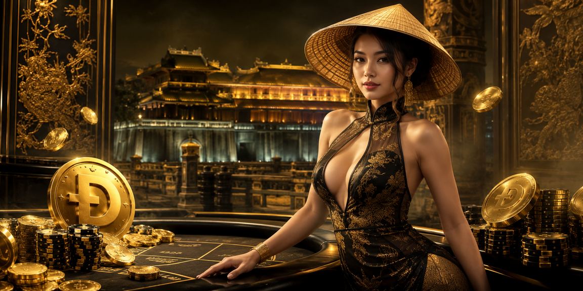 Không gian giải trí casino sôi động tại Huế với biểu tượng nón lá
