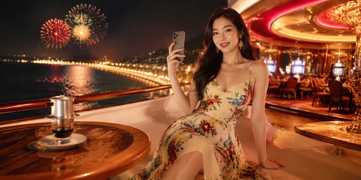 Người dùng tại Mũi Né thưởng thức cà phê và chơi casino trên điện thoại di động